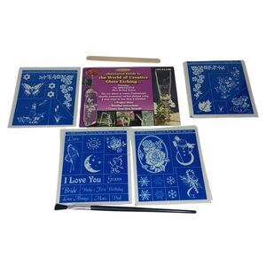 Vintage 2004 Glass Etching Stencils Four (4) Design Sheets & Booklet By Armour